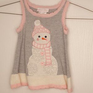 Bonnie Baby Gray Pink Snowman Sweater Dress